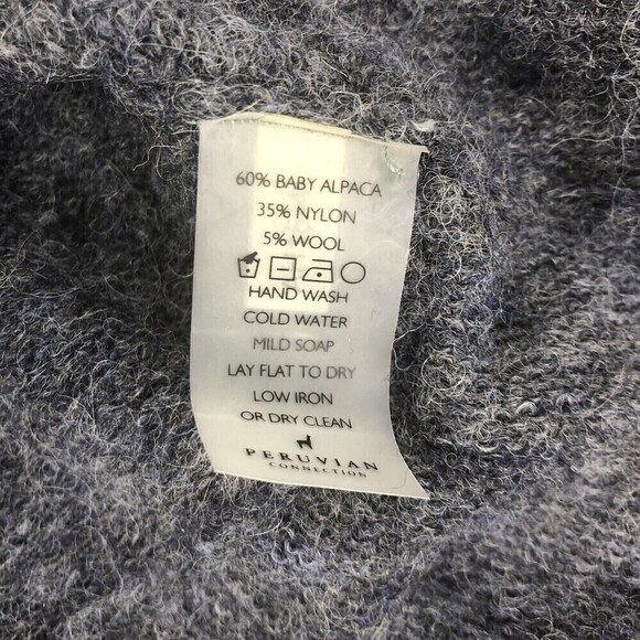 Peruvian Connection Sweater Pullover Baby Alpaca Wool Ruffled Blue Gray Size S - Picture 9 of 10